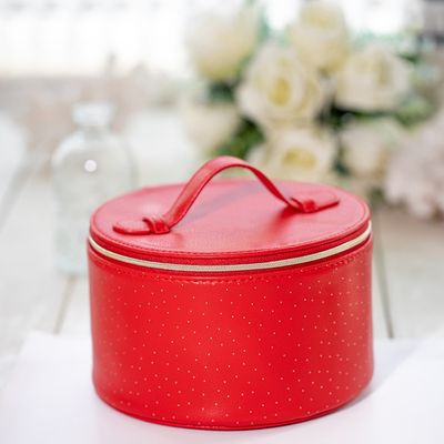 Aangepast Lichtgewicht het Beautycase Draagbaar Rond Rood van het Damesleer