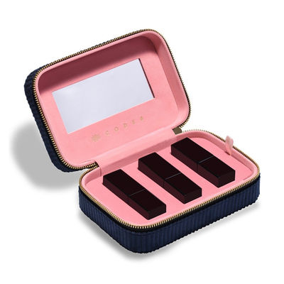 Het donkerblauwe Geval van de de Reislippenstift van het Fluweeltrio met Binnenlandse Spiegel en EVA Insert