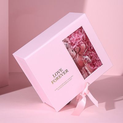 De Giftvakje van het douane Vlak Pak Magnetisch Roze Document met Lint