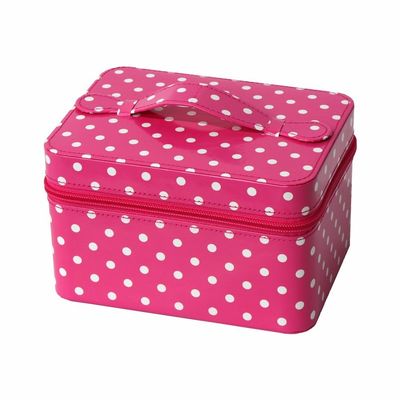 18*13.5*11cm Roze Witte Dots Portable Cosmetic Box Zipper Sluiting