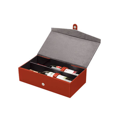 Doos van de het Leerwijn van de V-vormklep de Vouwbare Pu, de Giftdoos van de 2 Flessenwijn met Magnetische Knoop