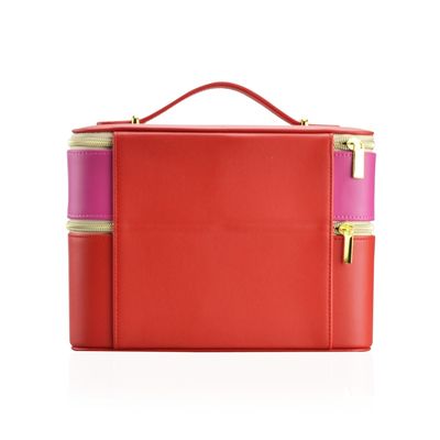 Maak 24*20*19cm Sluiting van de de Lagenritssluiting van het Leerbeautycase de Dubbele waterdicht