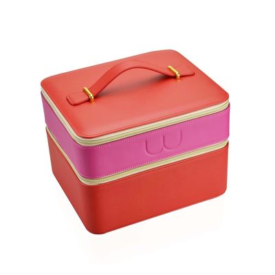 Maak 24*20*19cm Sluiting van de de Lagenritssluiting van het Leerbeautycase de Dubbele waterdicht