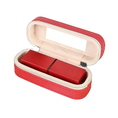 Minipu-de Lippenstiftgeval 10*4*3.5cm van de Leerreis met Dubbele Ritssluitingssluiting
