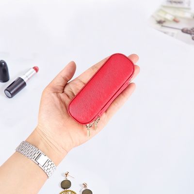 Minipu-de Lippenstiftgeval 10*4*3.5cm van de Leerreis met Dubbele Ritssluitingssluiting