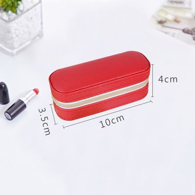 Minipu-de Lippenstiftgeval 10*4*3.5cm van de Leerreis met Dubbele Ritssluitingssluiting