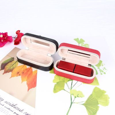 Minipu-de Lippenstiftgeval 10*4*3.5cm van de Leerreis met Dubbele Ritssluitingssluiting